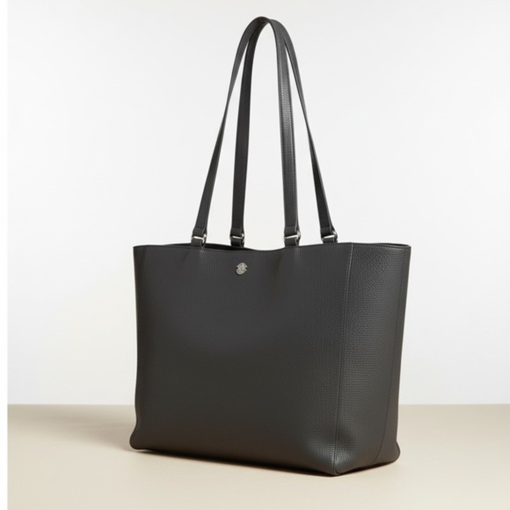 Dagne Dover Large Pebbled Leather Tote Slate Gray Work Travel Bag Rose Gold